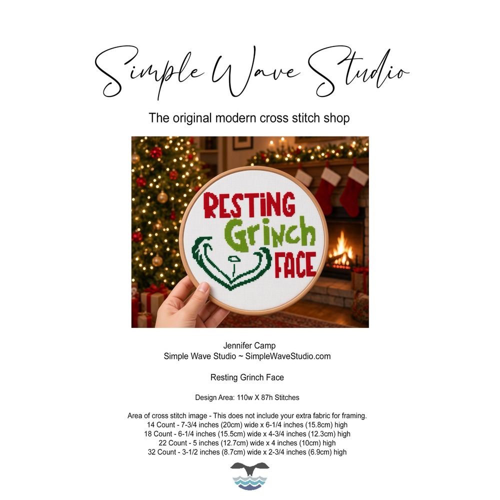 The Grinch Resting Grinch Face Christmas Counted Cross Stitch Pattern KIT